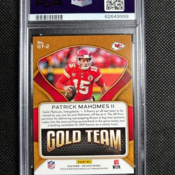 2022 Panini Certified #GT2 PATRICK MAHOMES II GOLD TEAM PSA 10 Gem Mint Chiefs - Picture 2 of 2
